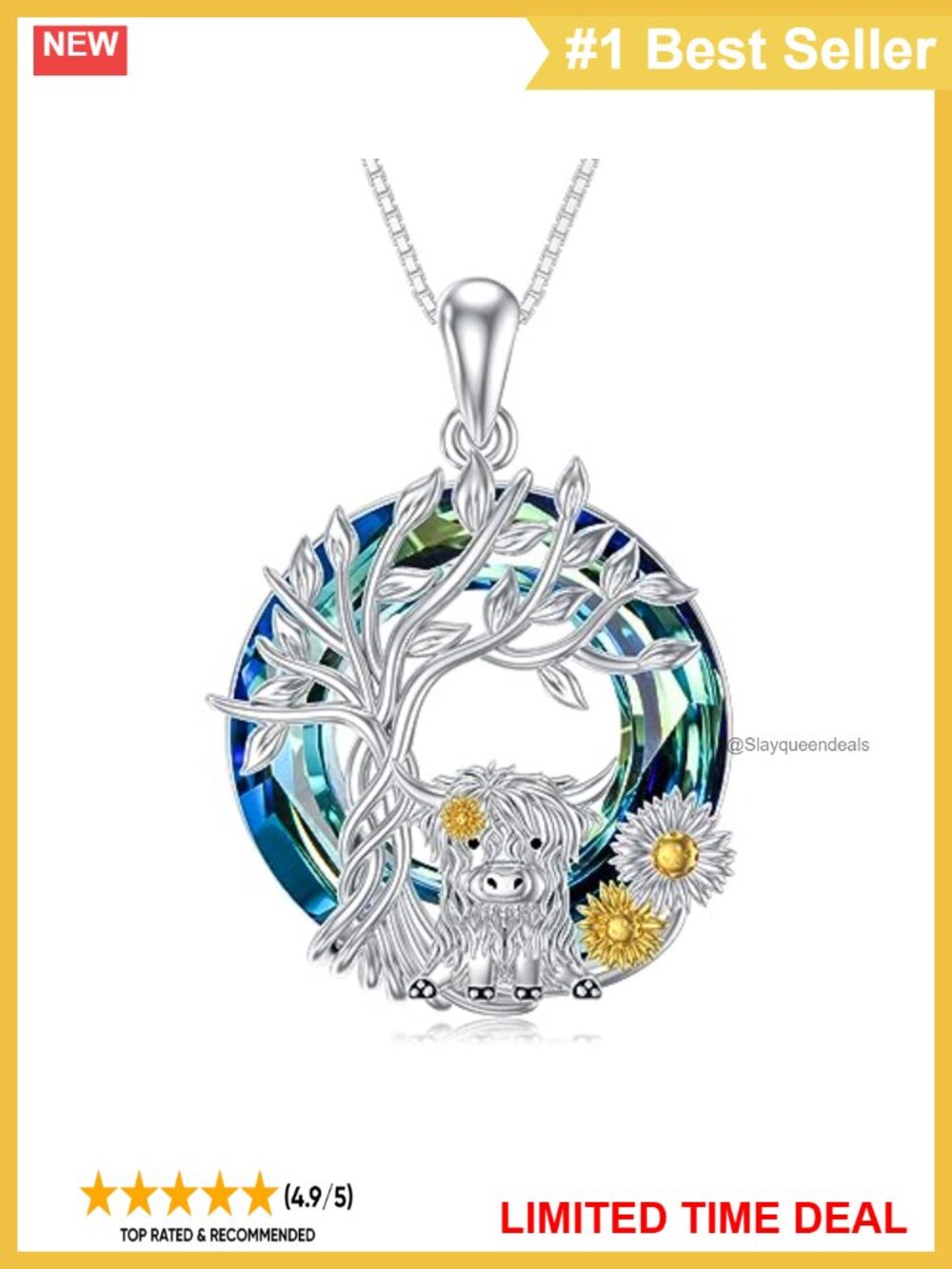 925 Sterling Silver Highland Cow Pendant Necklace Cute Animal Jewelry Gift